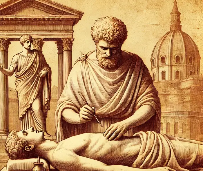 historical-opiate-use-medicine-surgery-narcotic-pain-relief-addiction A vintage illustration of an ancient physician performing surgery, symbolizing the historical use of opiates in medicine and pain relief, as well as the origins of narcotic dependence.