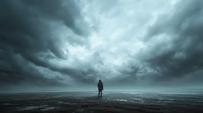 managing-opiate-withdrawal-tapering-narcotic-dependence-recovery A solitary figure stands under a dark, stormy sky, symbolizing the challenges of managing opiate withdrawal and the journey of overcoming narcotic dependence.