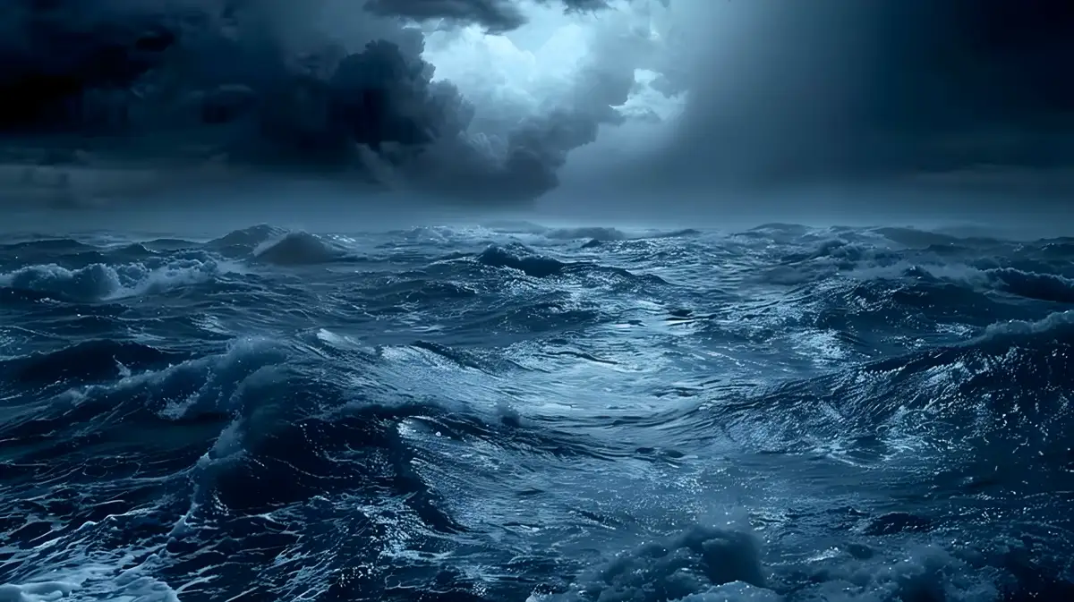 A dark, stormy ocean at night symbolizing the overwhelming symptoms of Delta 8 withdrawal.
