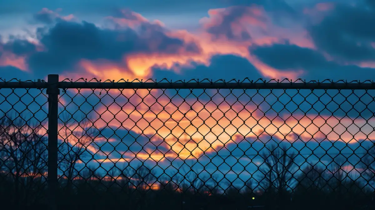 fence-sunset-fentanyl-withdrawal-symptoms A fence silhouetted against a sunset, symbolizing the confinement of fentanyl withdrawal symptoms.
